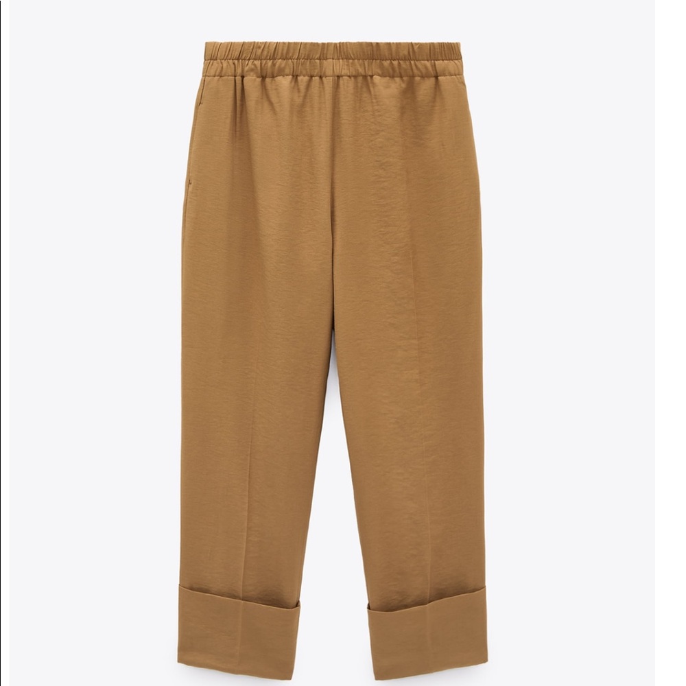 NWT Zara trousers with turn-up hems camel - Picture 4 of 6
